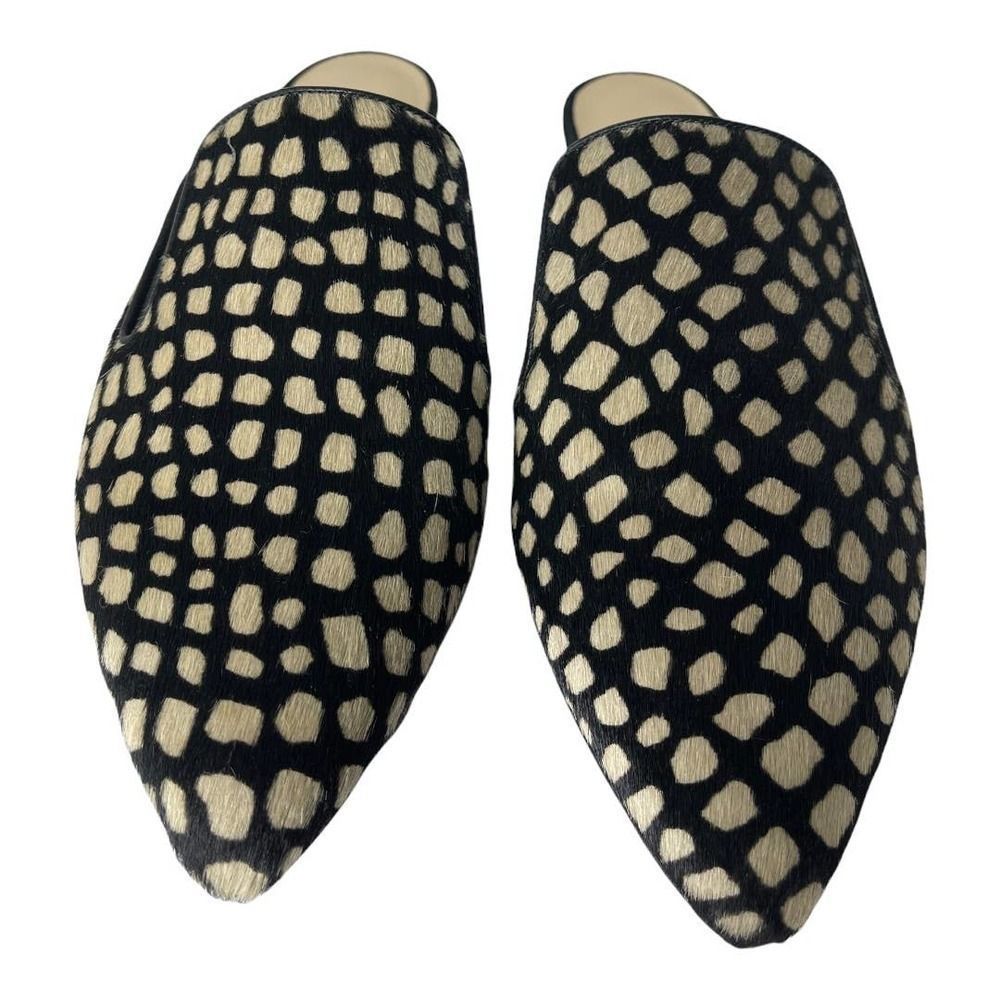 Jenni Kayne Genuine Calf Hair Mule Made in Italy in Black and Honey Giraffe NEW - Picture 6 of 8